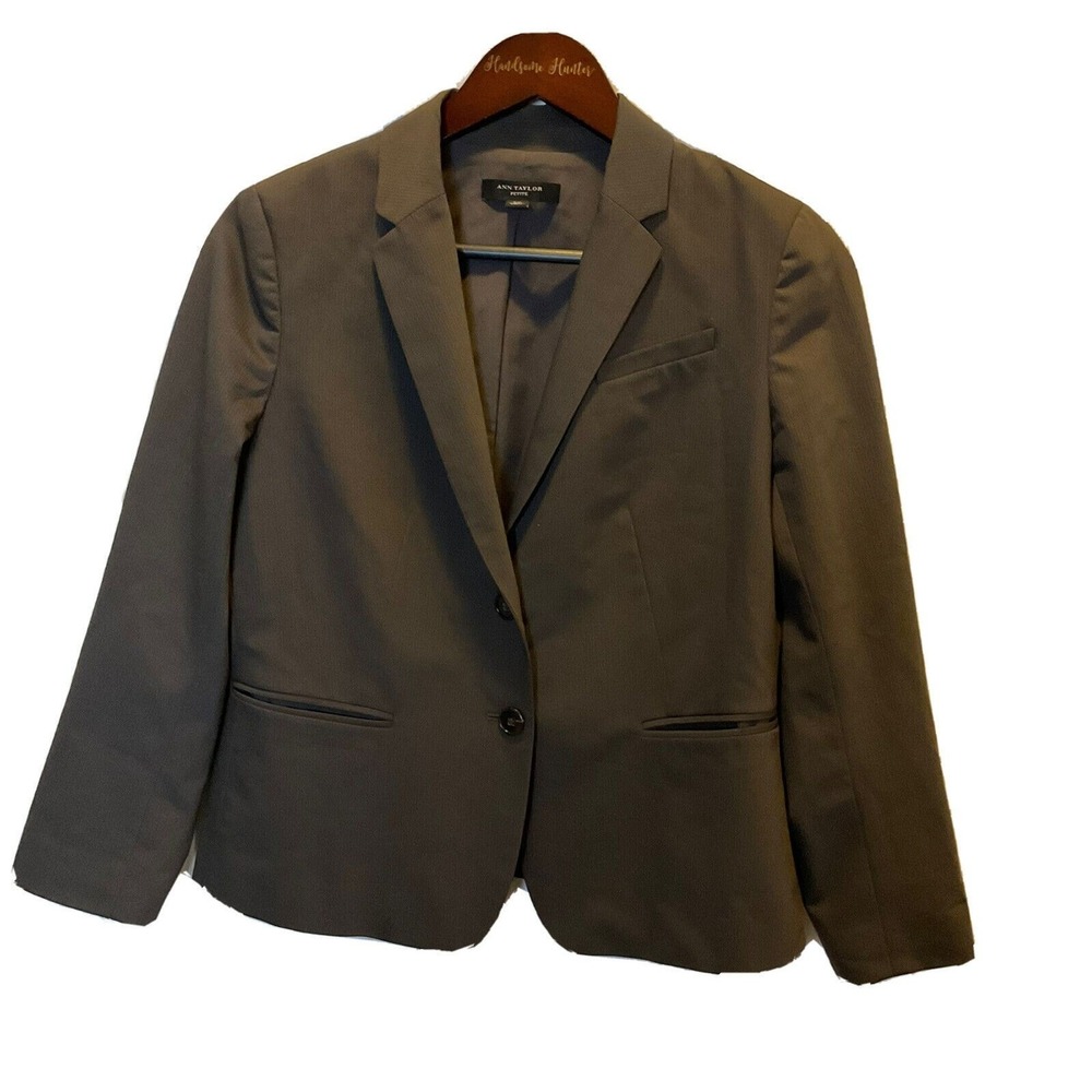 Ann Taylor Brown Pinstripe Blazer Womens 6 Petite Fitted Career Jacket T